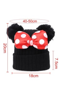 Caciula pentru copii, model cu urechiuse pom pom si funda chic, marime universala, neagra - Img 2