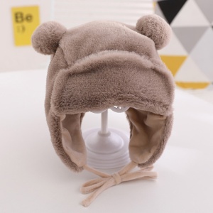 Caciula pentru copii, model cu urechiuse si prindere reglabila, usor elastica la spate, tematica I’m a fluffy bear, 3 – 6 ani, maro inchis - Img 2