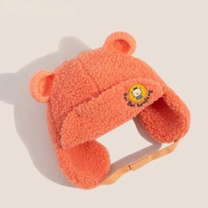 Caciula pentru copii, model cu urechiuse si prindere tip scai, usor elastica la spate, tematica let’s play outside, 2 – 6 ani, peach - Img 4