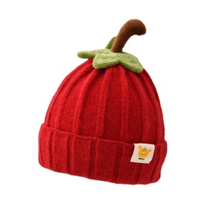 Caciula pentru copii, model delicat cu codita de dovleac, tematica sweet pumpkin, 3 luni – 3 ani, rosie