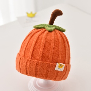 Caciula pentru copii, model delicat cu codita de dovleac, tematica sweet pumpkin, 3 luni – 3 ani, portocalie - Img 3