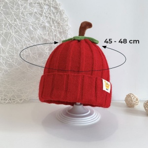 Caciula pentru copii, model delicat cu codita de dovleac, tematica sweet pumpkin, 3 luni – 3 ani, rosie - Img 4