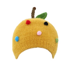 Caciula pentru copii, model fructe delicioase cu codita, tematica sweet baby, 0 – 6 luni, galbena