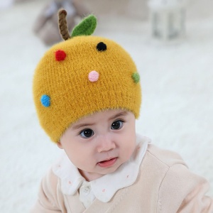 Caciula pentru copii, model fructe delicioase cu codita, tematica sweet baby, 0 – 6 luni, galbena - Img 4