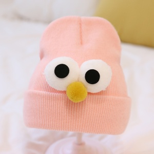 Caciula pentru copii, model minimalist accesorizat cu ochisori curiosi si nasuc nazdravan, tematica curious little baby, 0 – 1 ani, roz deschis - Img 2