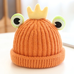 Caciula pentru copii, model moale cu ochisori de broscoi simpatic si coroana, tematica frog prince, 1 – 6 ani, portocalie - Img 2