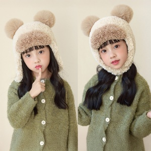 Caciula pentru copii, prelungire cu urechi, model pom pom calduros, prindere sub barbie, tematica cute and funny, 4 – 10 ani, maro - Img 3