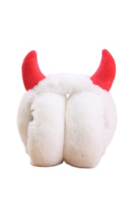 Casti de protectie urechi impotriva frigului si a vantului pentru femei, model calduros pliabil cu cornite, tematica Santa’s little devil, marime universala, albe