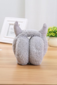 Casti de protectie urechi impotriva frigului si a vantului pentru femei, model calduros pliabil cu cornite, tematica Santa’s little devil, marime universala, gri - Img 2