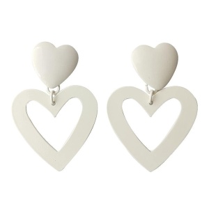 Cercei dama cu inimioare, model fashion elegant, tematica feel the love, albi