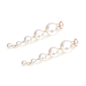 Cercei dama, model elegant cu margele, lungi, tematica I love pearls, aurii - Img 4