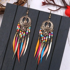 Cercei dama, model fashion traditional indian, tematica dream catcher, aurii - Img 3