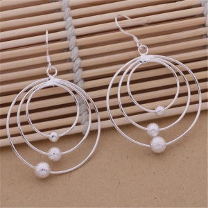Cercei dama, model minimalist abstract, design trendy cu cercuri si accesorii multiple, tematica fancy and cool, argintii - Img 3