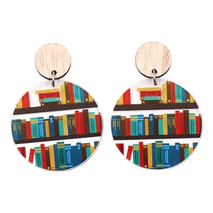 Cercei dama, rotunzi, model abstract intelectual, tematica I love to read, multicolori