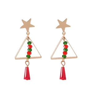 Cercei dama, tematica de Craciun, model vesel si colorat, bradut cu accesoriu tip ornament, aurii