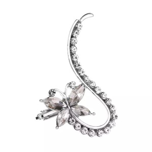 Cercel dama, model single ear, fluture si cristale semipretioase, argintiu
