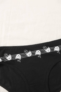 Chiloti dama, set 5 bucati, decupaj clasic, talie elastica, model cu pisicute jucause, tematica cat world, negru - Img 3