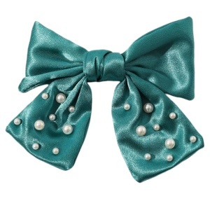 Clama de par, accesorizata cu funda satinata, model elegant cu margelute, tematica fancy lady, verde