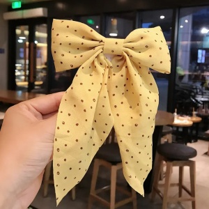Clama de par tip ac, model cu funda ampla eleganta, imprimeu buline mici, galbena - Img 3