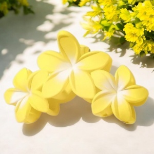 Cleste de par, prindere puternica, model cu flori tropicale, tematica hawaiian mood, galben - Img 4
