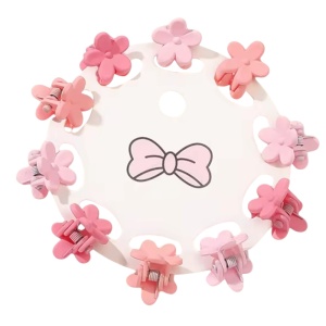 Clesti de par, set 10 bucati, model minimalist, prindere puternica, floricele, M1, tematica happy flower, roz deschis
