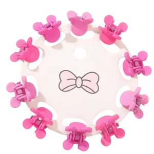Clesti de par, set 10 bucati, model minimalist, prindere puternica, soricei veseli, tematica happy day, roz inchis