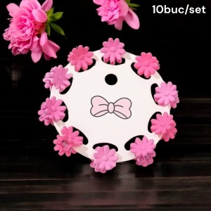 Clesti de par, set 10 bucati, model minimalist, prindere puternica, floricele delicate, M2, tematica happy life, roz inchis - Img 2