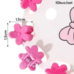 Clesti de par, set 10 bucati, model minimalist, prindere puternica, floricele, M1, tematica happy flower, roz inchis - Img 3