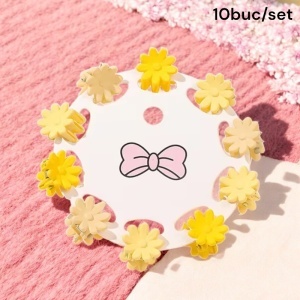 Clesti de par, set 10 bucati, model minimalist, prindere puternica, floricele delicate, M2, tematica happy life, galben - Img 2