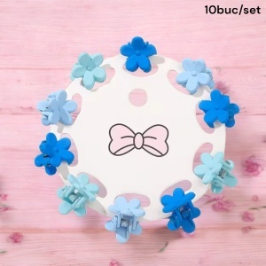 Clesti de par, set 10 bucati, model minimalist, prindere puternica, floricele, M1, tematica happy flower, albastru - Img 2