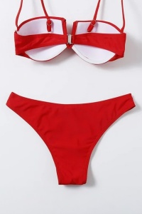 Costum de baie dama, 2 piese, model senzual, sutien cu decolteu in V si chilot decupaj clasic croi ingust, tematica red summer rosu - Img 2