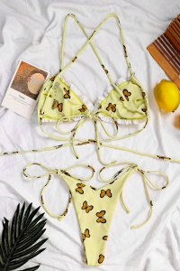 Costum de baie dama, 2 piese, model sexy summer fantezie cu fluturasi galben - Img 2