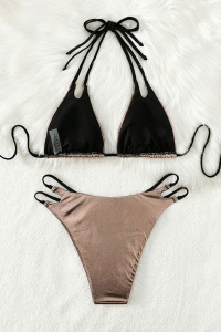 Costum de baie dama, 2 piese, model sexy summer metalic cut rose gold - Img 4
