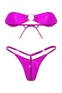 Costum de baie dama, 2 piese, model sexy summer metalic style, accesoriu rotund fucsia - Img 4