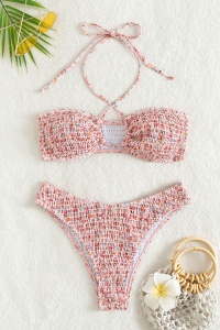 Costum de baie dama, 2 piese, model summer sweet love, imprimeu floral roz - Img 3