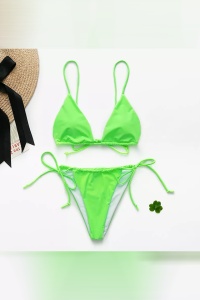 Costum de baie dama, 2 piese, verde, sutien reglabil, chilot tanga reglabil - Img 4