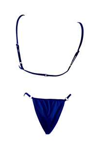 Costum de baie dama, albastru, 2 piese, imprimeu uni, sutien reglabil, slip tanga RO - Img 2