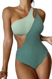 Costum de baie dama, o piesa, model green summer, prindere pe un umar verde