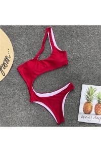 Costum de baie dama, o piesa, rosu, slip tanga si sutien cu prindere pe un umar® - Img 3