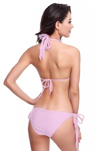 Costum de baie dama, roz inchis, 2 piese, slip clasic reglabil si sutien reglabil RO - Img 2