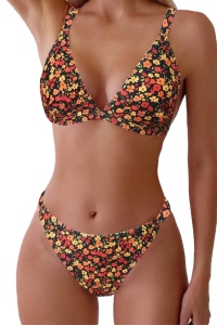 Costum de baie, set 2 piese, model delicat, sutien cupe triunghiulare si chilot decupaj clasic, tematica summer chill mood multicolor