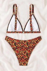 Costum de baie, set 2 piese, model delicat, sutien cupe triunghiulare si chilot decupaj clasic, tematica summer chill mood multicolor - Img 4