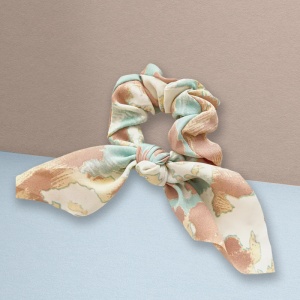 Elastic de par, model funda cu nod fantezie, imprimeu delicat, turcoaz - Img 3