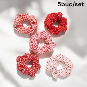 Elastic de par, set 5 bucati, model versatil, combinatii cute, imprimeu haios, tematica fashion lady, rosu - Img 2