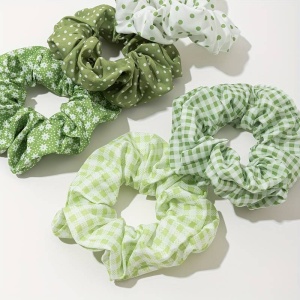 Elastic de par, set 5 bucati, model versatil, combinatii cute, imprimeu haios, tematica fashion lady, verde - Img 4