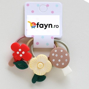 Elastic par pentru copii, set 3 bucati, model jucaus, cu accesorii ciuperca si flori, galben - Img 2