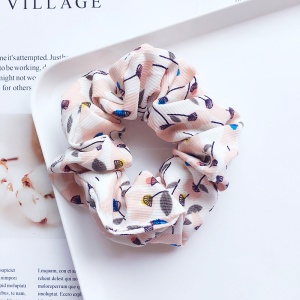 Elastic pentru par, model floral, roz cu imprimeu - Img 2