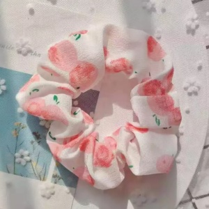 Elastic pentru par, model fructe delicioase, alba transparent cu mere roz - Img 2
