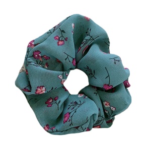 Elastic pentru par, verde cu imprimeu floral