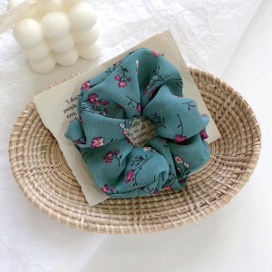 Elastic pentru par, verde cu imprimeu floral - Img 2